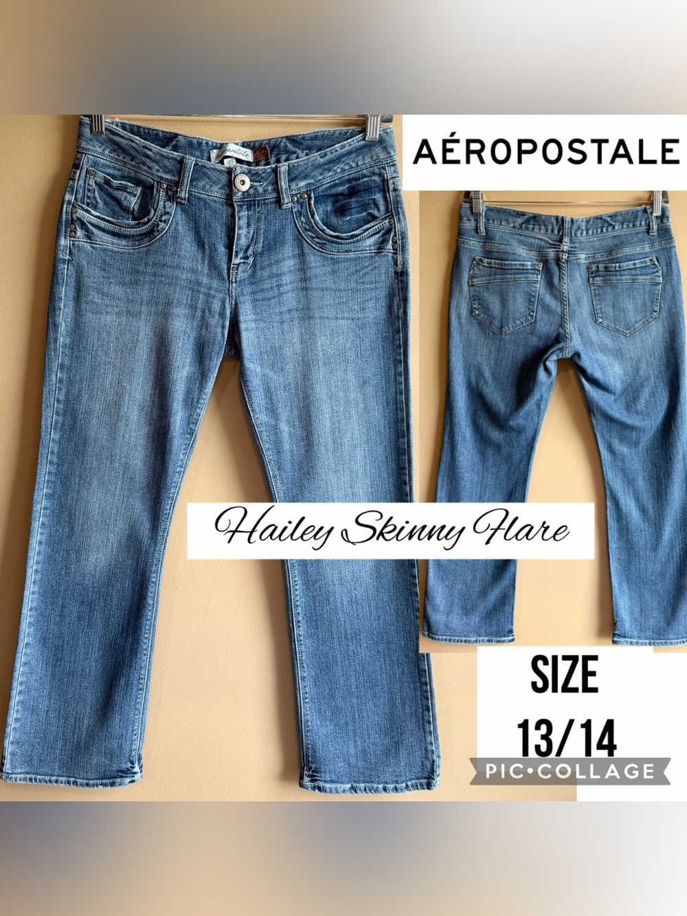 Aeropostale Womens Jeans Hailey Skinny Flare Mid Rise 30โ Inseam Stretch 13/14